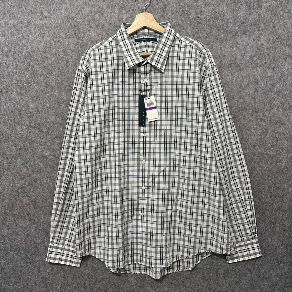 NEW Perry‎ Ellis Mens XXL Plaid Long Sleeve Button Down Shirt Bright White